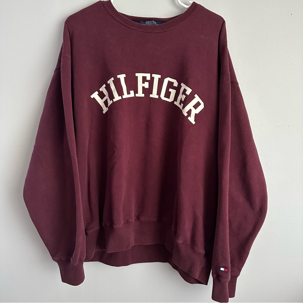 VINTAGE Tommy Hilfiger Sweater XL Burgundy Pullover Sweatshirt Men 90s men’s